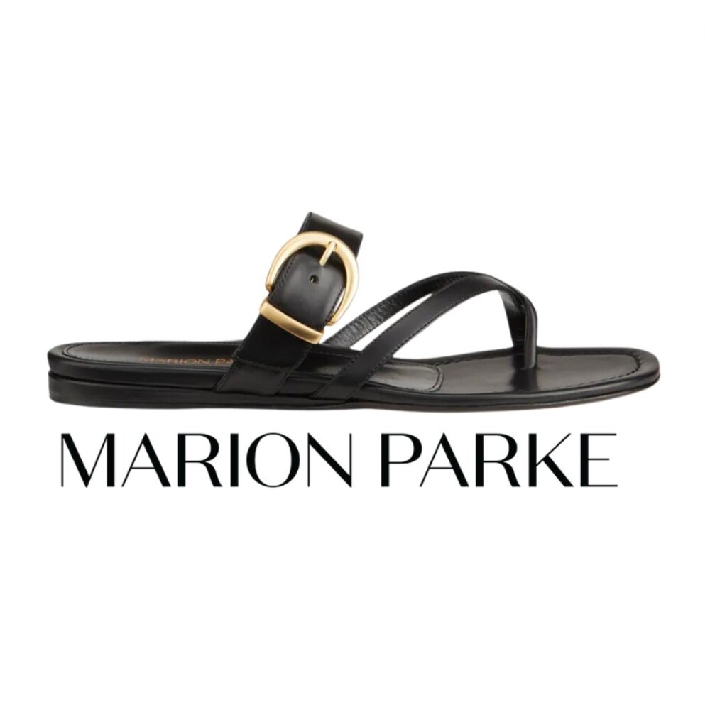 Marion Parke Hayley Calfskin Buckle Flat Slide Sandals Sz 39